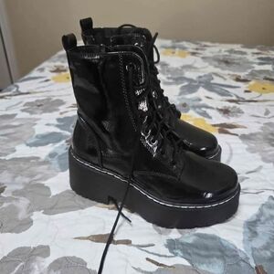 Black Platform Lace-Up Boots